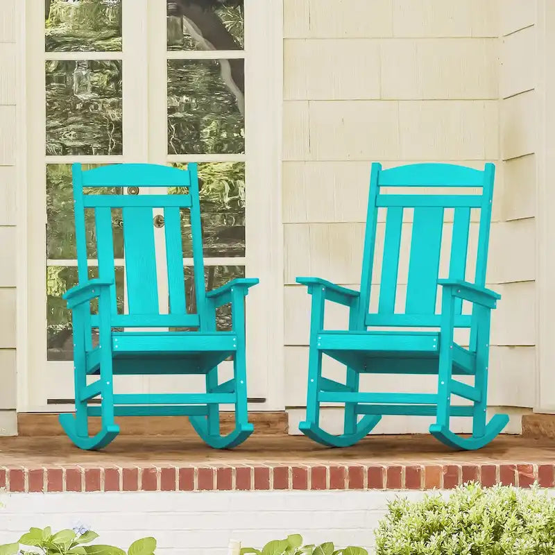 LUE BONA Sedie a dondolo Adirondack da esterno in plastica ecologica per portico, set da 2