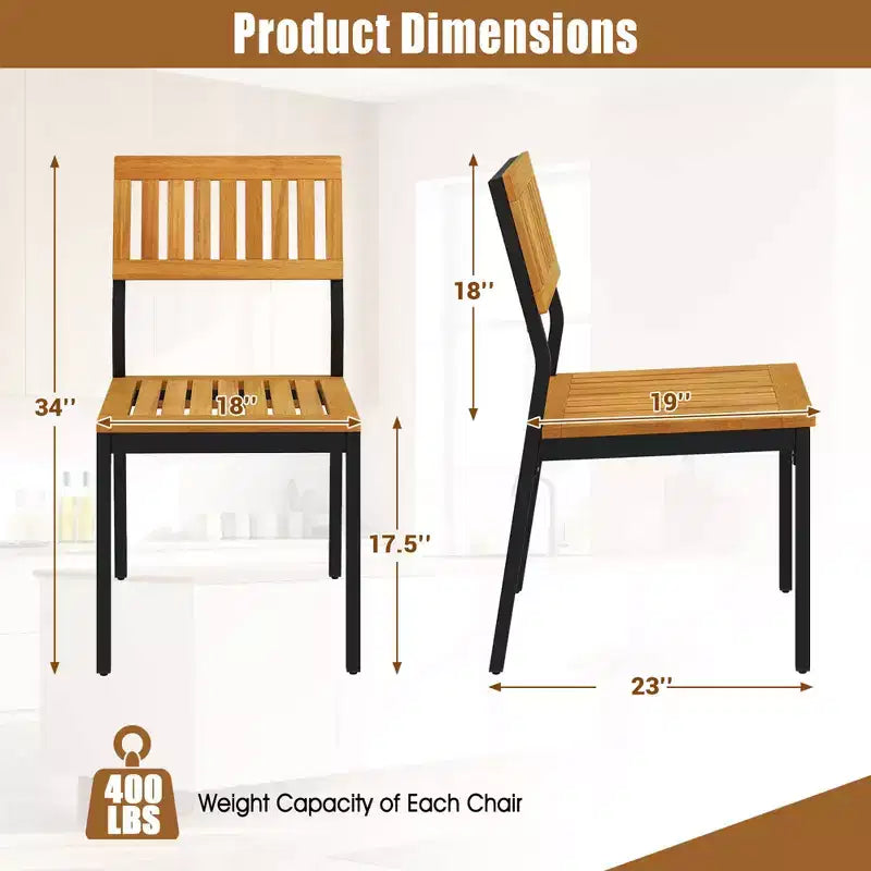 Set di 2 sedie da pranzo Costway, sedie da patio moderne/schienale in legno di acacia, sedile inclinato