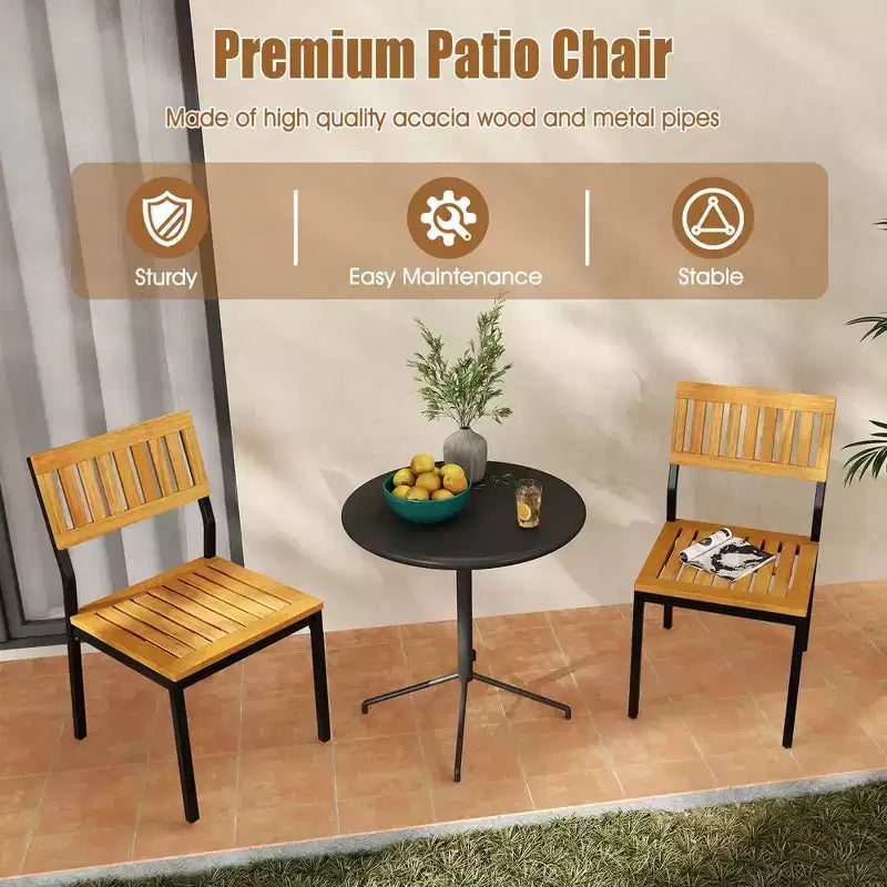 Set di 2 sedie da pranzo Costway, sedie da patio moderne/schienale in legno di acacia, sedile inclinato