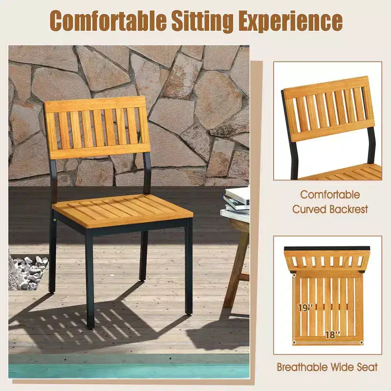 Set di 2 sedie da pranzo Costway, sedie da patio moderne/schienale in legno di acacia, sedile inclinato