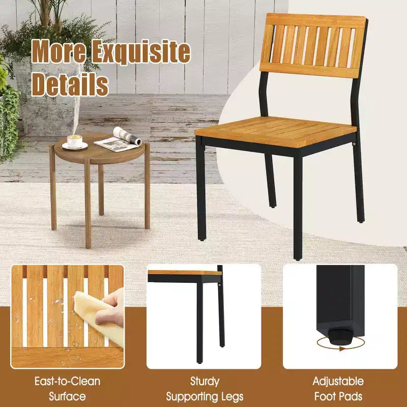 Set di 2 sedie da pranzo Costway, sedie da patio moderne/schienale in legno di acacia, sedile inclinato