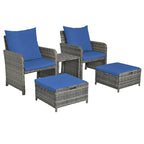 Ensemble de conversation de patio 5 pièces avec coussins, table basse et 2 poufs