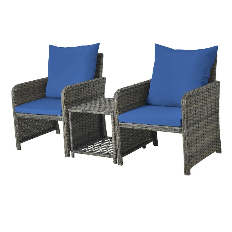Ensemble de conversation de patio 5 pièces avec coussins, table basse et 2 poufs
