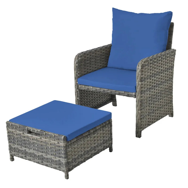 Ensemble de conversation de patio 5 pièces avec coussins, table basse et 2 poufs
