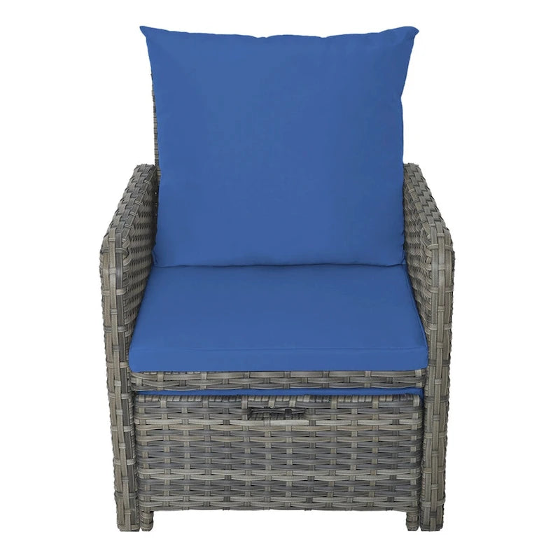 Ensemble de conversation de patio 5 pièces avec coussins, table basse et 2 poufs