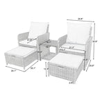 Ensemble de conversation de patio 5 pièces avec coussins, table basse et 2 poufs