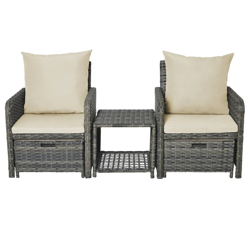 Ensemble de conversation de patio 5 pièces avec coussins, table basse et 2 poufs