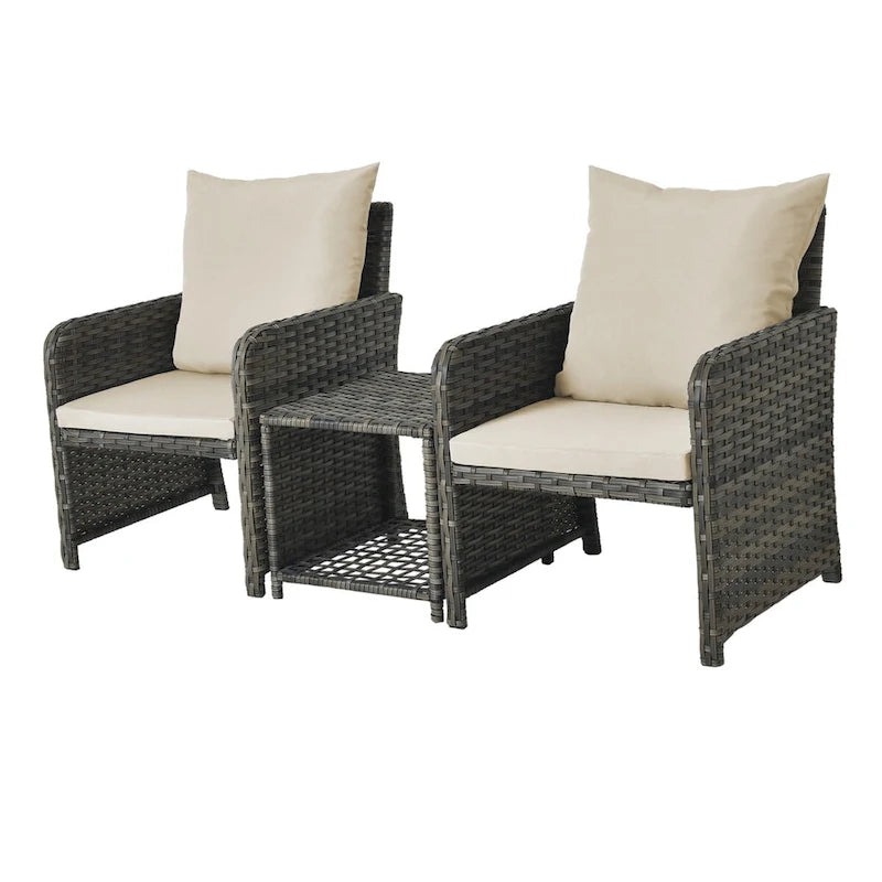 Ensemble de conversation de patio 5 pièces avec coussins, table basse et 2 poufs
