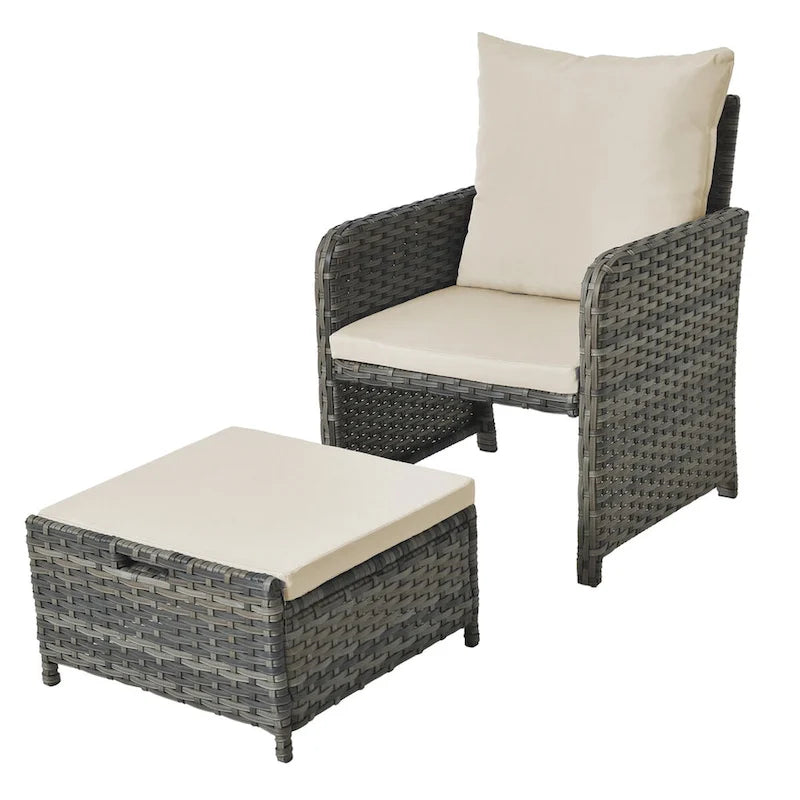 Ensemble de conversation de patio 5 pièces avec coussins, table basse et 2 poufs
