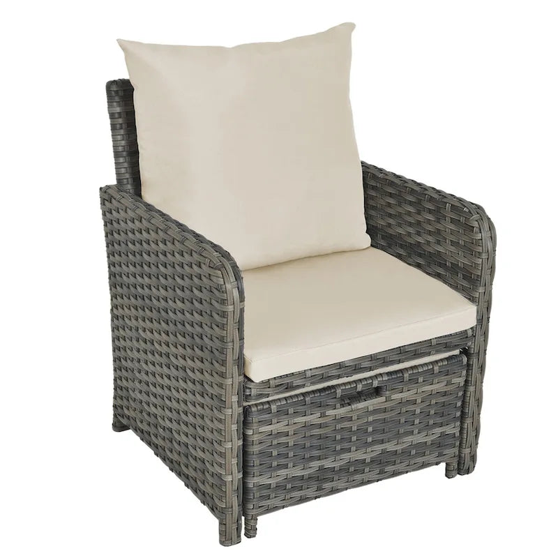 Ensemble de conversation de patio 5 pièces avec coussins, table basse et 2 poufs