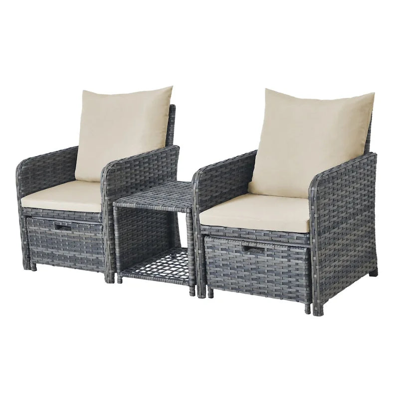 Ensemble de conversation de patio 5 pièces avec coussins, table basse et 2 poufs