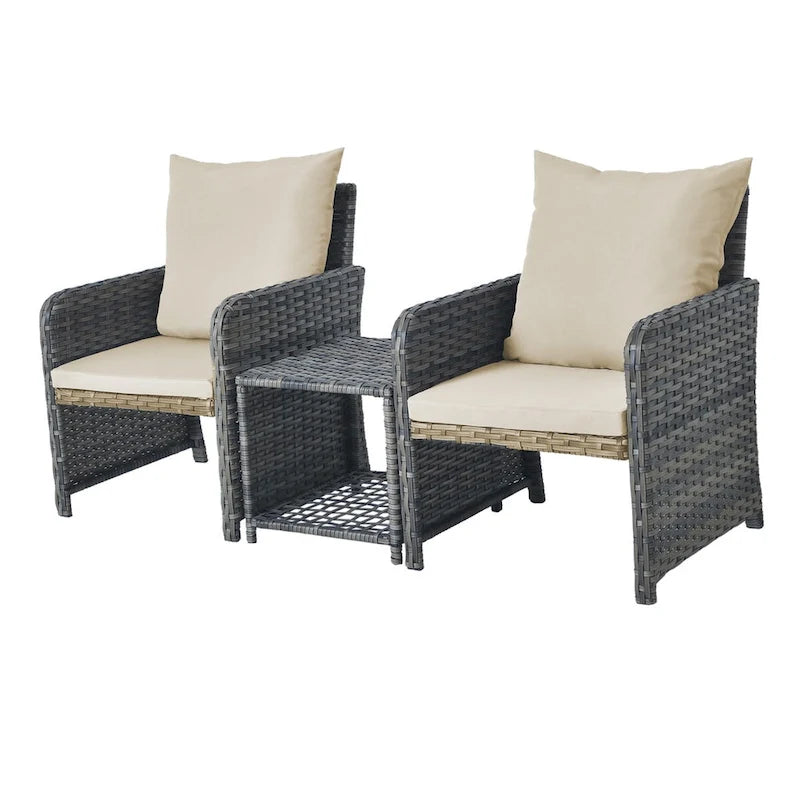 Ensemble de conversation de patio 5 pièces avec coussins, table basse et 2 poufs