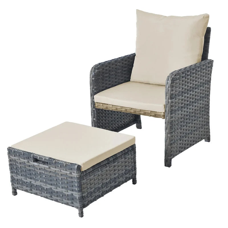 Ensemble de conversation de patio 5 pièces avec coussins, table basse et 2 poufs