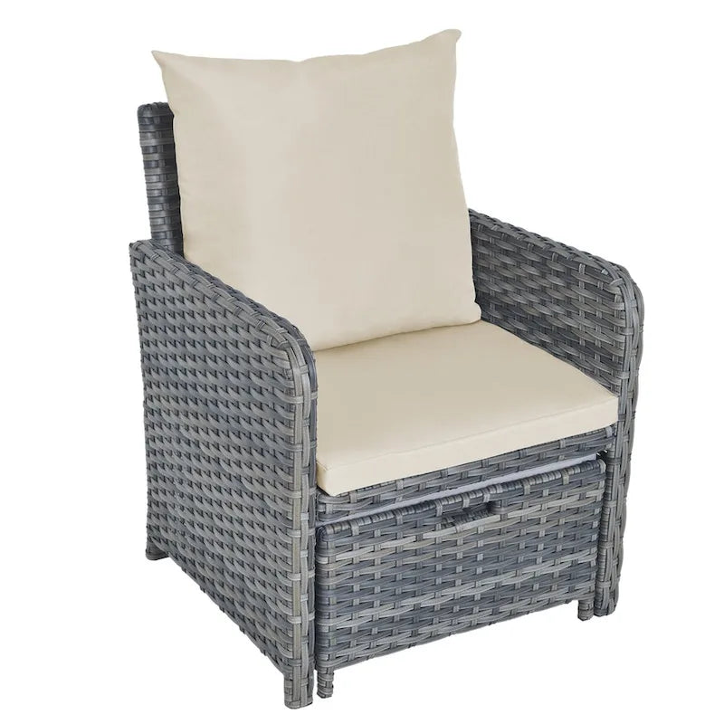 Ensemble de conversation de patio 5 pièces avec coussins, table basse et 2 poufs