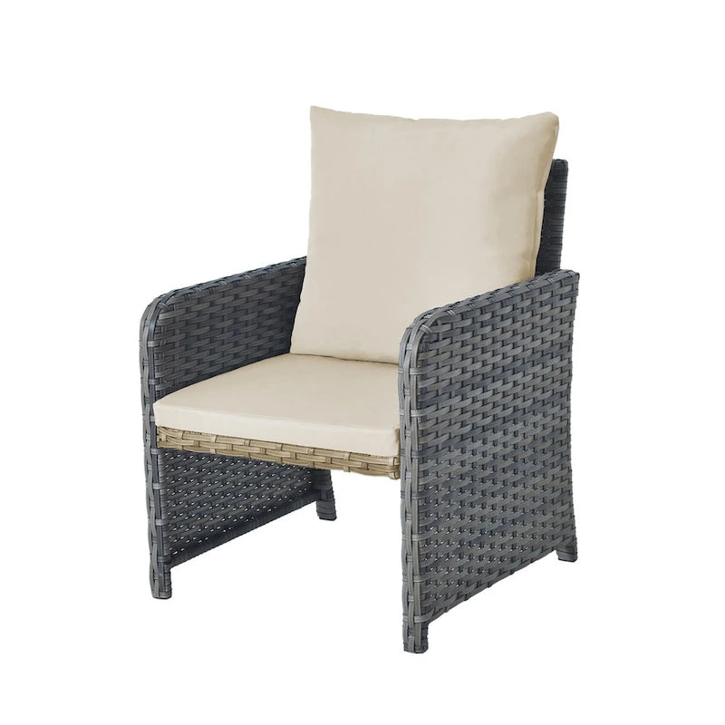 Ensemble de conversation de patio 5 pièces avec coussins, table basse et 2 poufs