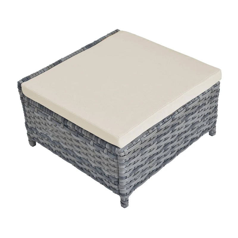 Ensemble de conversation de patio 5 pièces avec coussins, table basse et 2 poufs