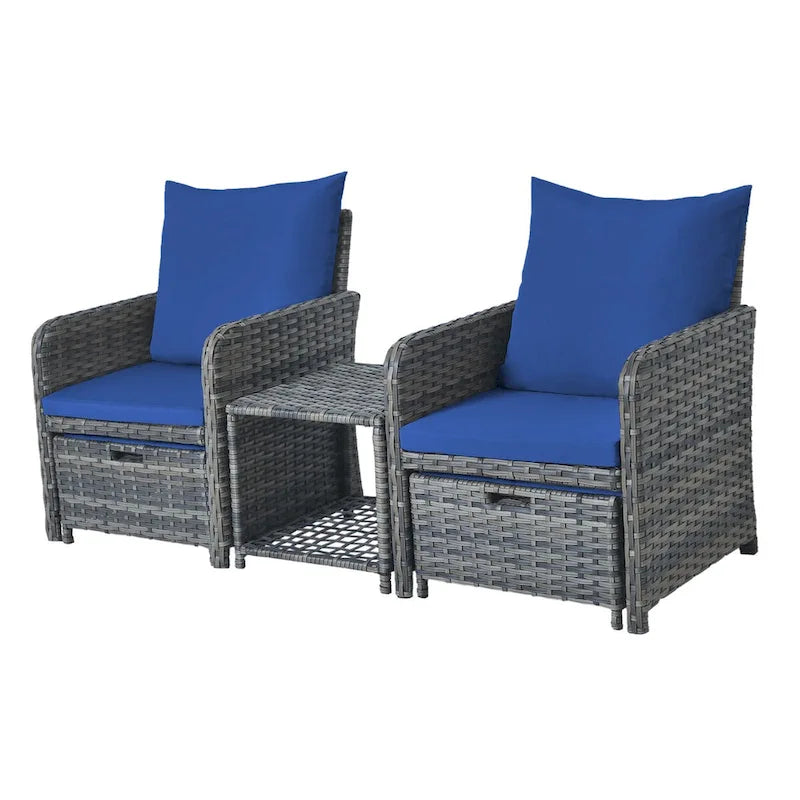 Ensemble de conversation de patio 5 pièces avec coussins, table basse et 2 poufs