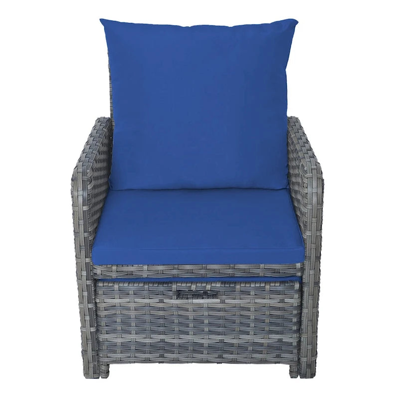 Ensemble de conversation de patio 5 pièces avec coussins, table basse et 2 poufs