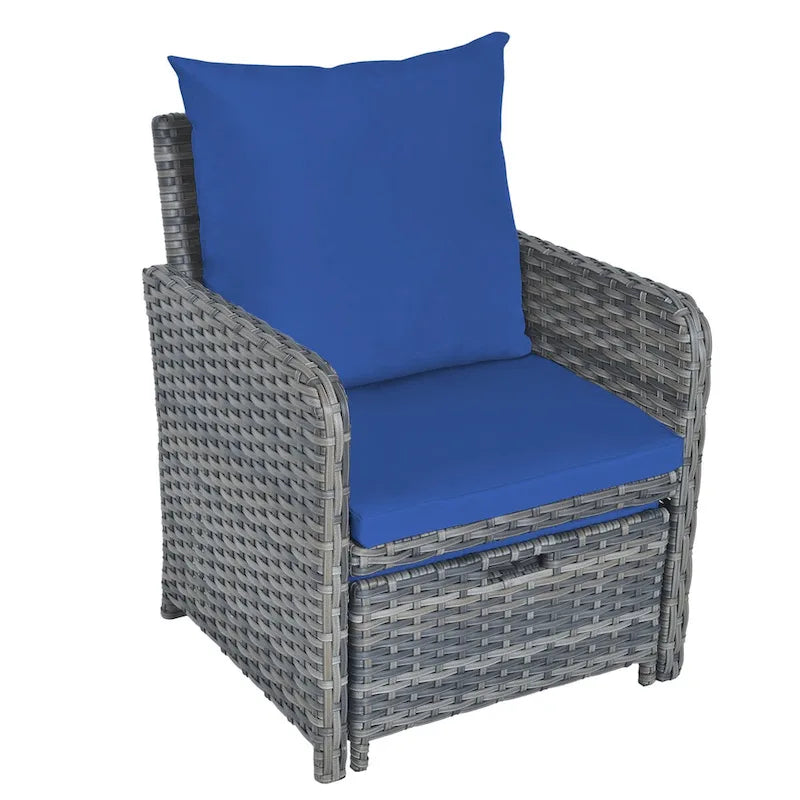 Ensemble de conversation de patio 5 pièces avec coussins, table basse et 2 poufs