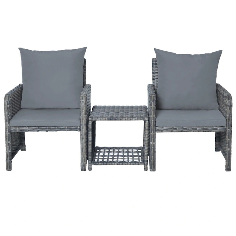 Ensemble de conversation de patio 5 pièces avec coussins, table basse et 2 poufs