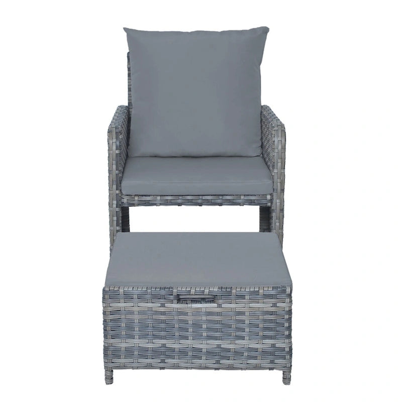 Ensemble de conversation de patio 5 pièces avec coussins, table basse et 2 poufs