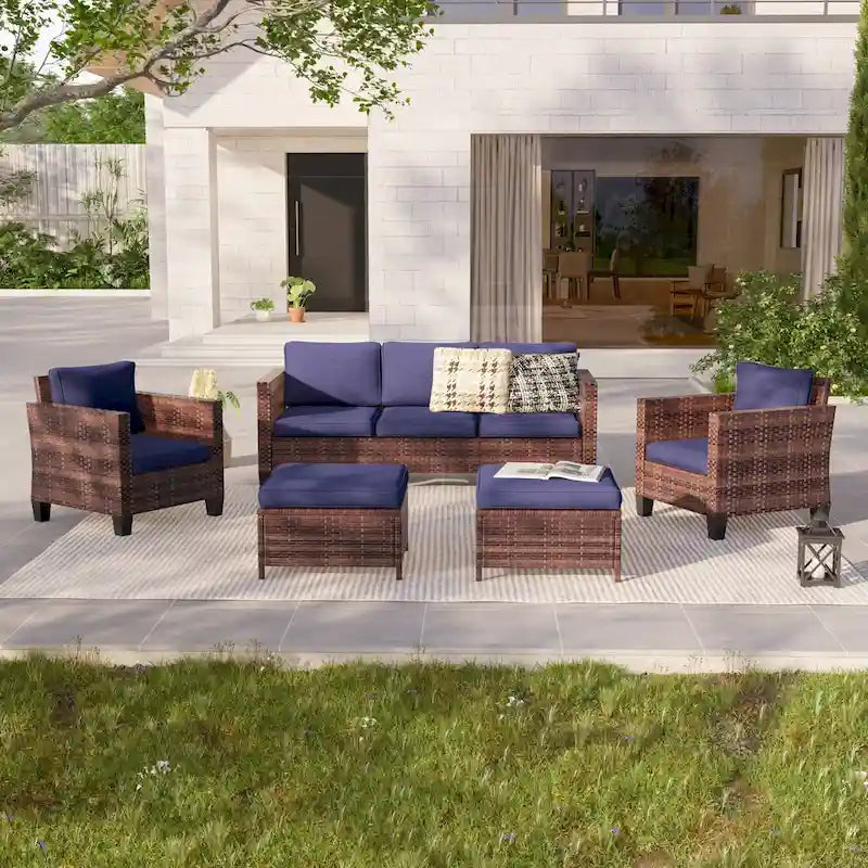 LIVOOSUN Set di 5 Mobili da Giardino in Rattan Marrone per Conversazione