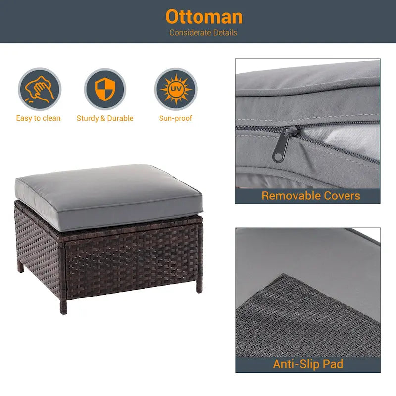 LIVOOSUN Set di 5 Mobili da Giardino in Rattan Marrone per Conversazione