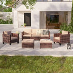 LIVOOSUN Set di 5 Mobili da Giardino in Rattan Marrone per Conversazione