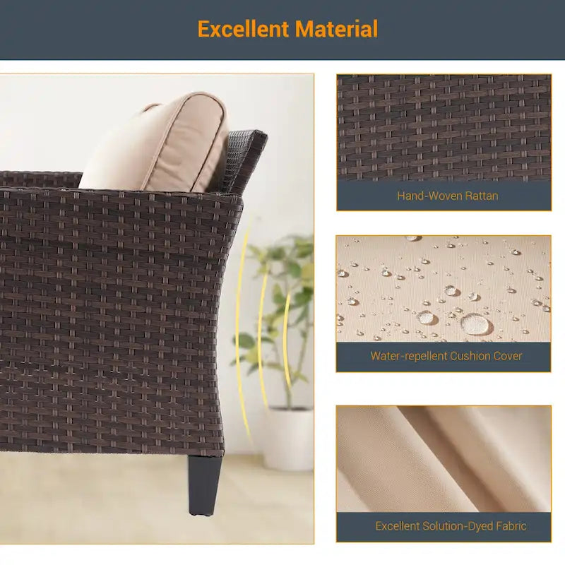 LIVOOSUN Set di 5 Mobili da Giardino in Rattan Marrone per Conversazione