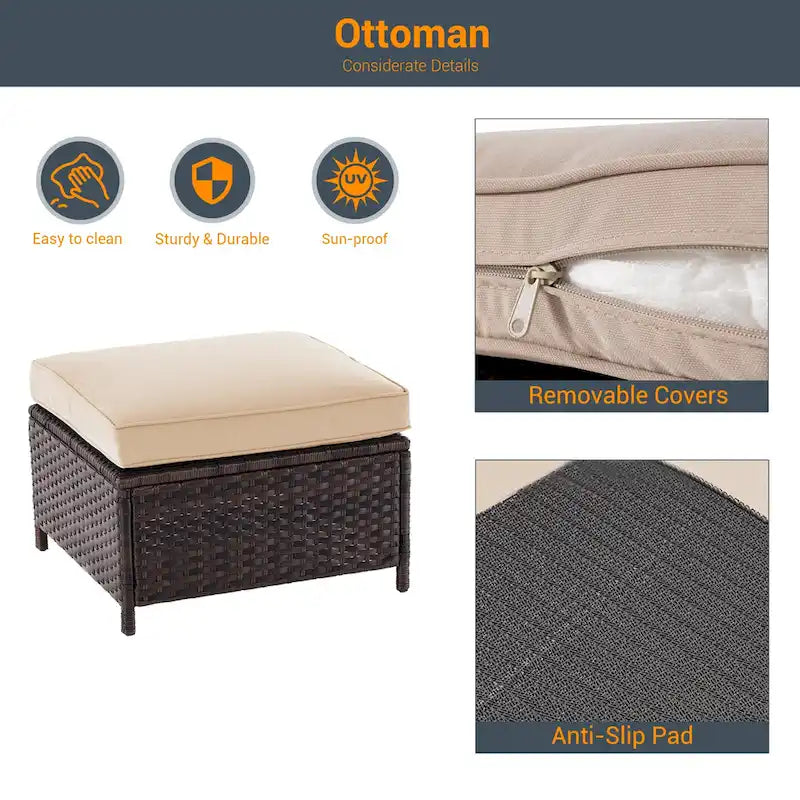 LIVOOSUN Set di 5 Mobili da Giardino in Rattan Marrone per Conversazione