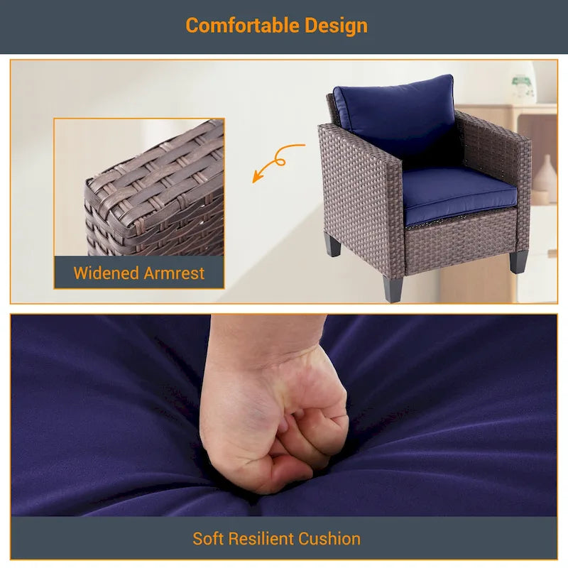 LIVOOSUN Set di 5 Mobili da Giardino in Rattan Marrone per Conversazione