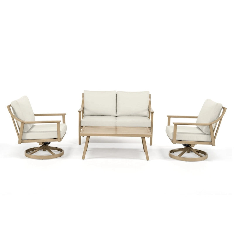 4-Person Aluminum Patio Conversation Set with Swivel Chairs, Coffee Table and Cushions