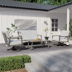 Ensemble de conversation d'extérieur 4 personnes en aluminium avec fauteuils pivotants, table basse et coussins