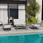 Ensemble de conversation d'extérieur 4 personnes en aluminium avec fauteuils pivotants, table basse et coussins