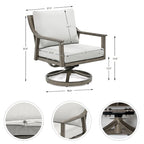 Ensemble de conversation d'extérieur 4 personnes en aluminium avec fauteuils pivotants, table basse et coussins