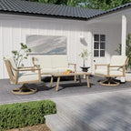 Ensemble de conversation d'extérieur 4 personnes en aluminium avec fauteuils pivotants, table basse et coussins