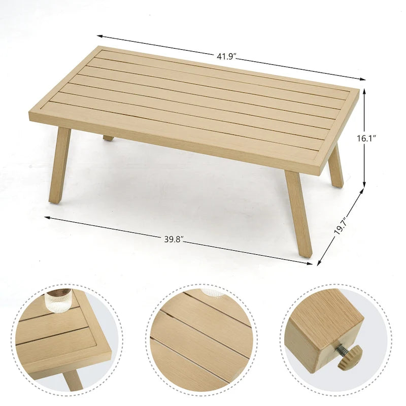 Ensemble de conversation d'extérieur 4 personnes en aluminium avec fauteuils pivotants, table basse et coussins