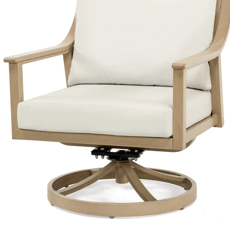 Ensemble de conversation d'extérieur 4 personnes en aluminium avec fauteuils pivotants, table basse et coussins