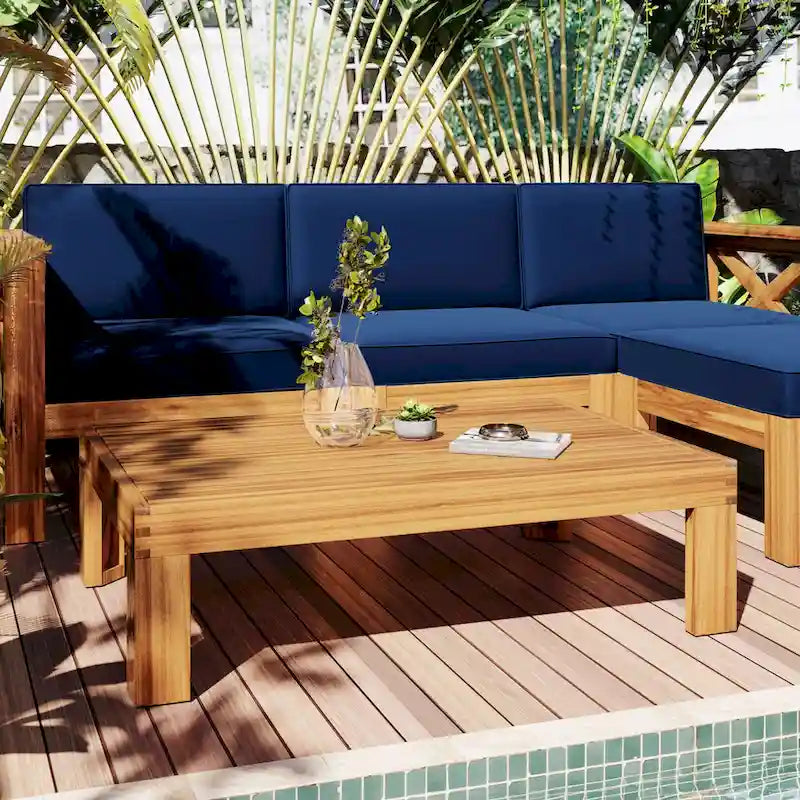 Canapé d'angle d'extérieur en bois d'acacia naturel
