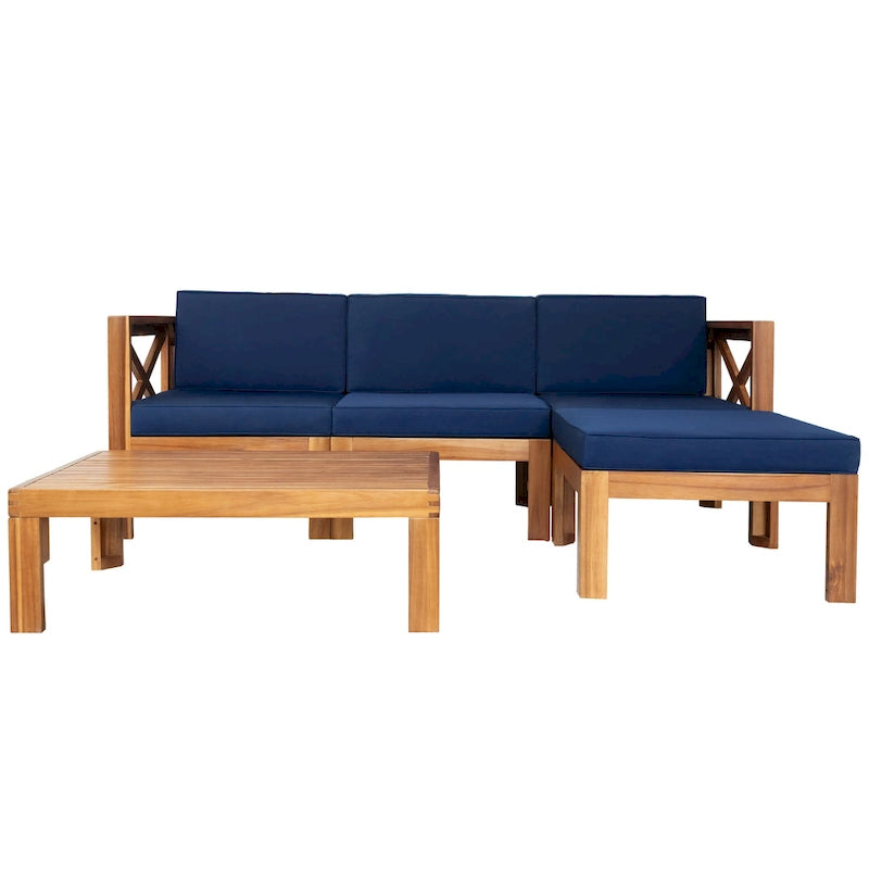 Canapé d'angle d'extérieur en bois d'acacia naturel