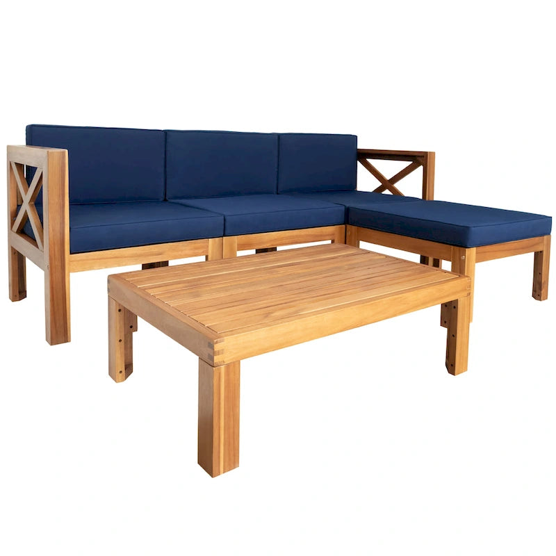 Canapé d'angle d'extérieur en bois d'acacia naturel