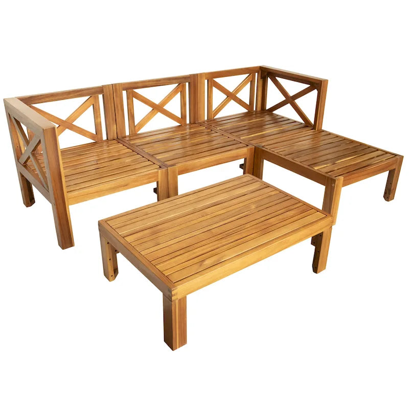 Canapé d'angle d'extérieur en bois d'acacia naturel