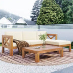 Canapé d'angle d'extérieur en bois d'acacia naturel