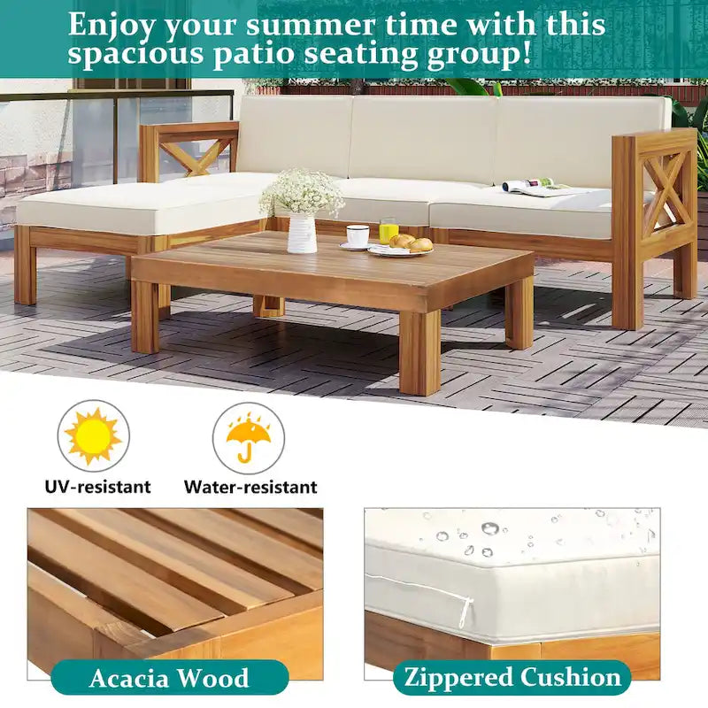 Canapé d'angle d'extérieur en bois d'acacia naturel