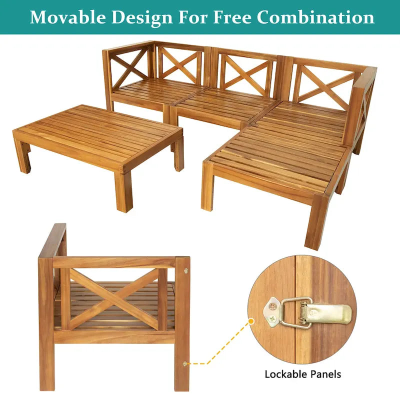 Canapé d'angle d'extérieur en bois d'acacia naturel