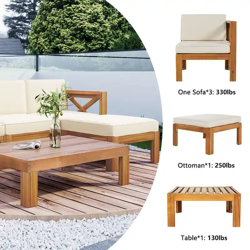 Canapé d'angle d'extérieur en bois d'acacia naturel