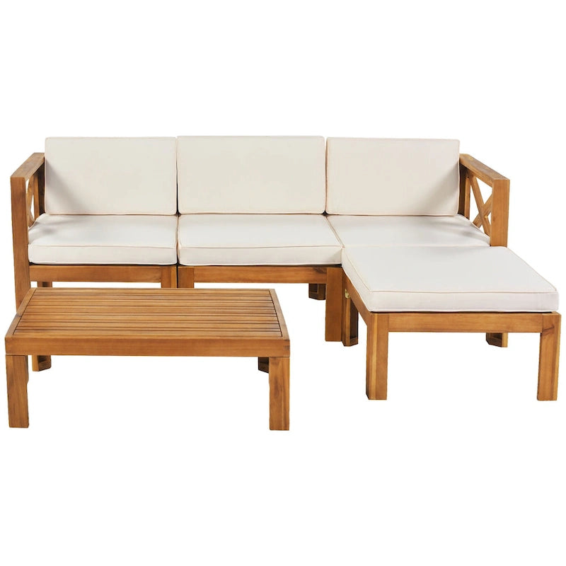 Canapé d'angle d'extérieur en bois d'acacia naturel