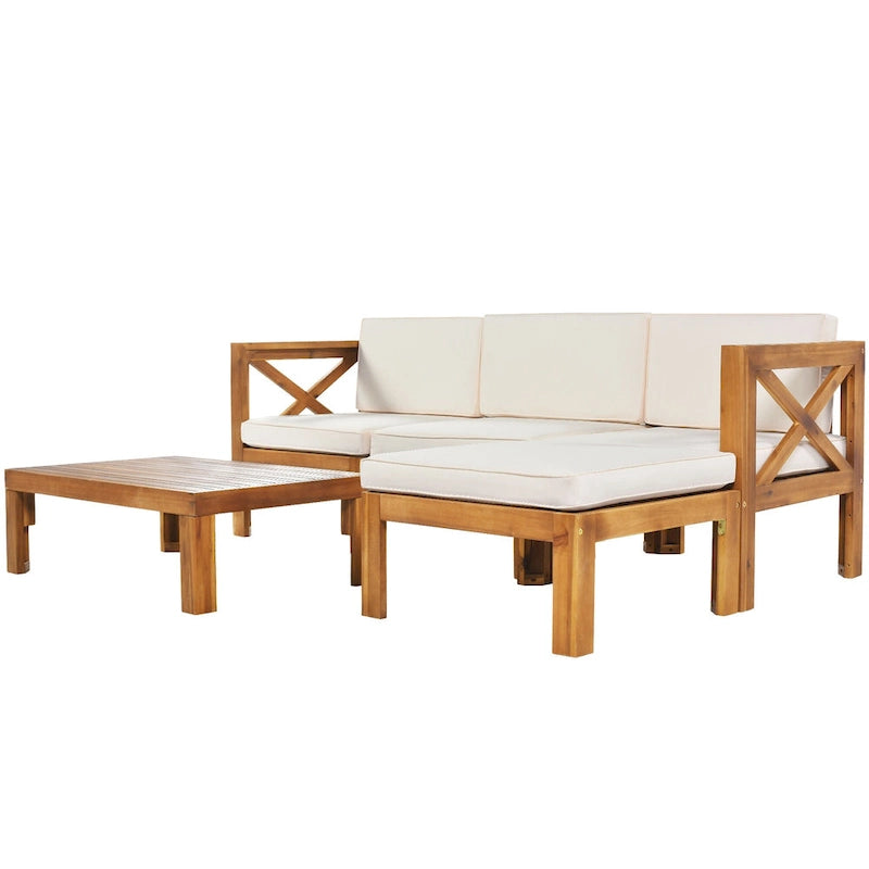 Canapé d'angle d'extérieur en bois d'acacia naturel