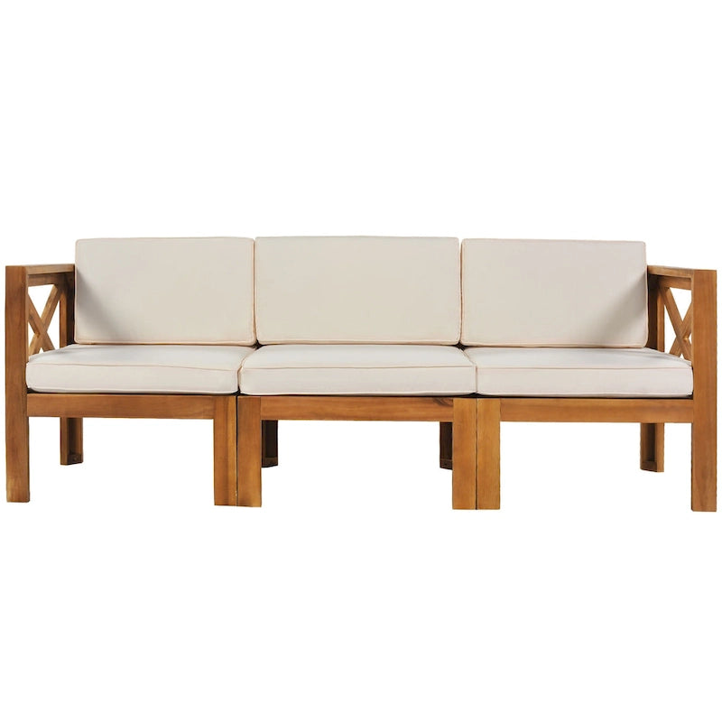 Canapé d'angle d'extérieur en bois d'acacia naturel