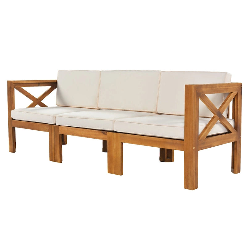 Canapé d'angle d'extérieur en bois d'acacia naturel